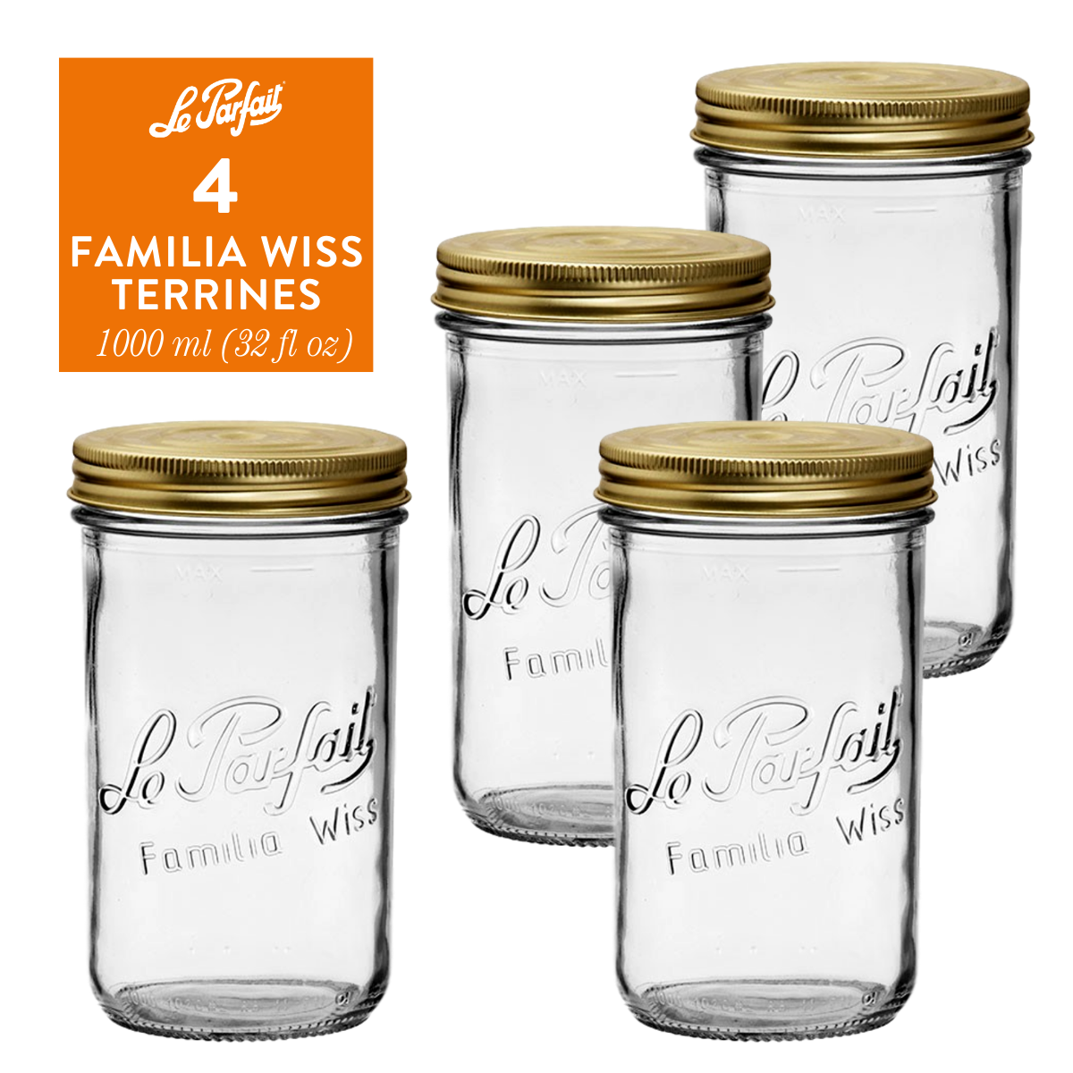 Le Parfait Familia Wiss Terrines - Glass Jars with 2-Piece Lids for Use with ChouAmi